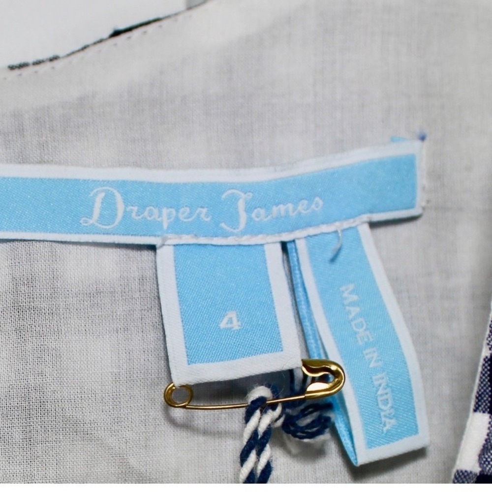 Draper James Gingham Dress Women Size 4 Navy Blue White Fit Flare Spring Picnic - Picture 6 of 10